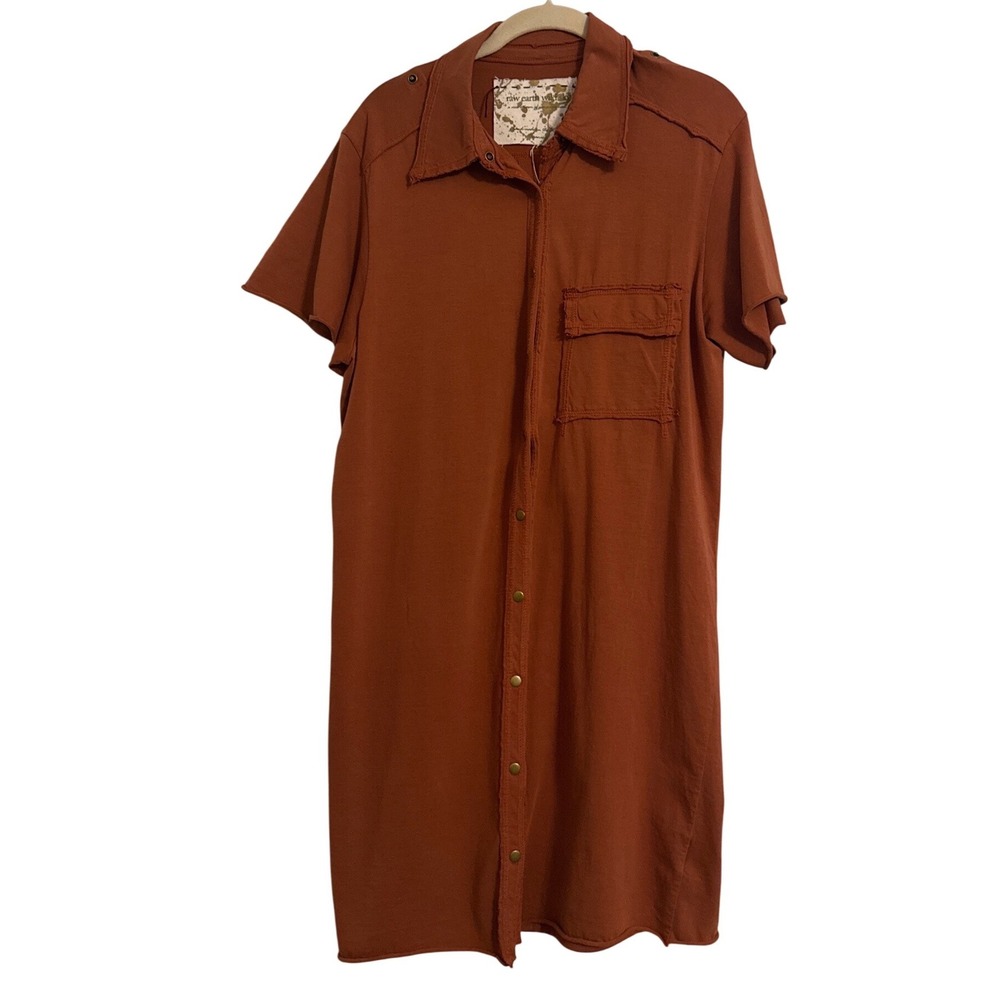 Raw Earth Wild Sky Organic Supima Cotton Shirt Dress Burnt Orange Womens Medium - Picture 3 of 8